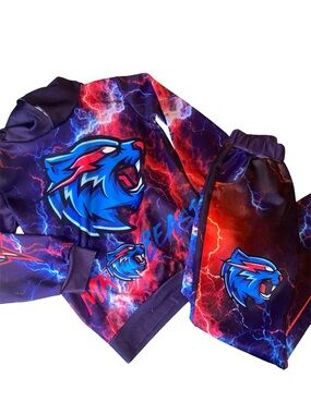 Mr.Beast Blue & Red Lightning Graphic Sweatshirt and Joggers Track Suit Set NWOT